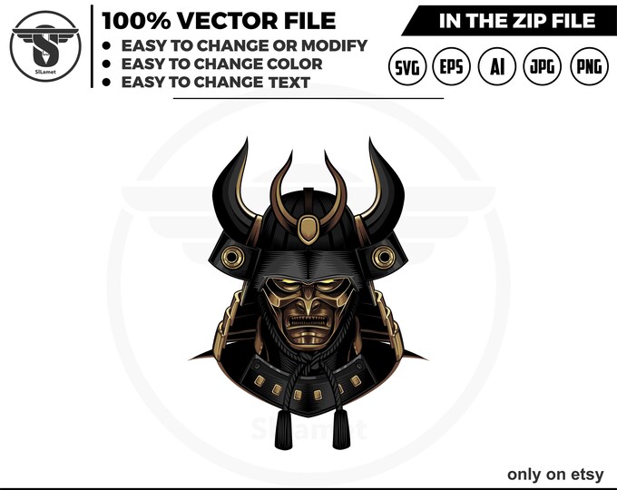 Samurai Warrior Mask SVG: Helmet Graphic (Digital Download)