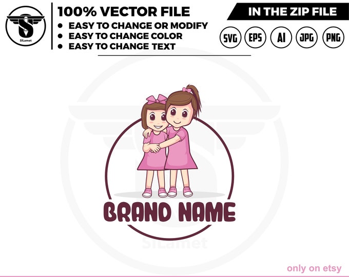 siblings logo - couple - twins logo - best friends - children's friendship - children- friends