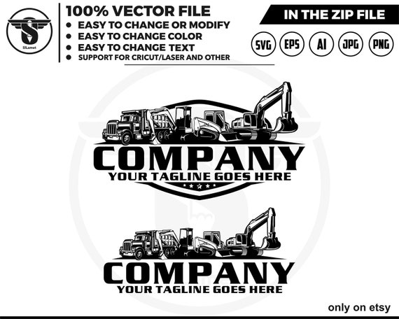 equipment vehicles logo - heavy equipment logo -skid steer svg - dump truck - excavator - mini excavator