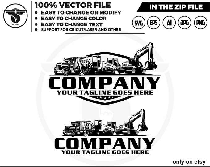 equipment vehicles logo - heavy equipment logo -skid steer svg - dump truck - excavator - mini excavator