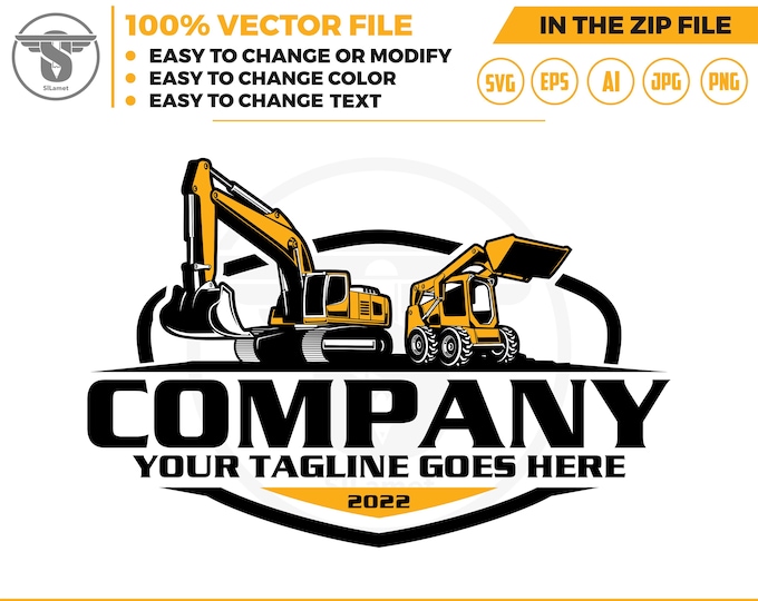 skid steer and excavator logo svg, skid steer Bulldozer logo, skid steer SVG, Wheel Loader Svg, skid steer excavator,mini excavator svg