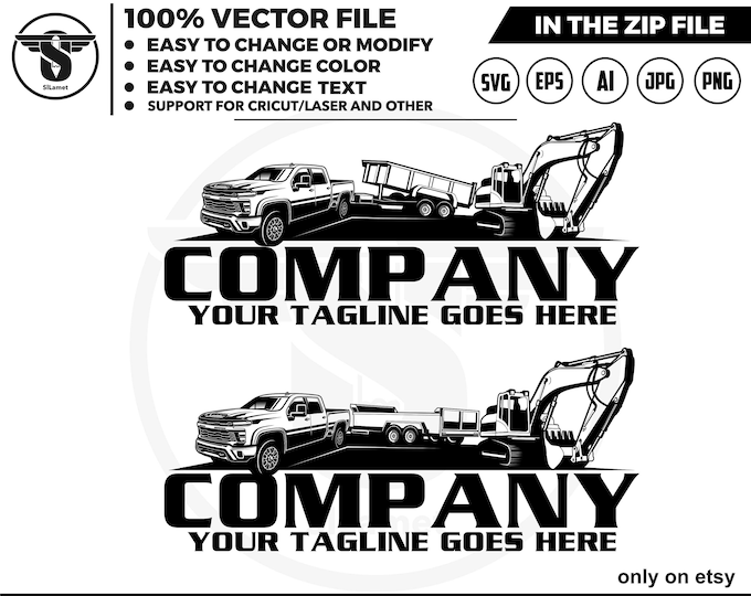 pickup, dump trailer and excavator logo, dump trailer rental logo, truck pickup logo svg, Dumpster Logo , dump rental logo