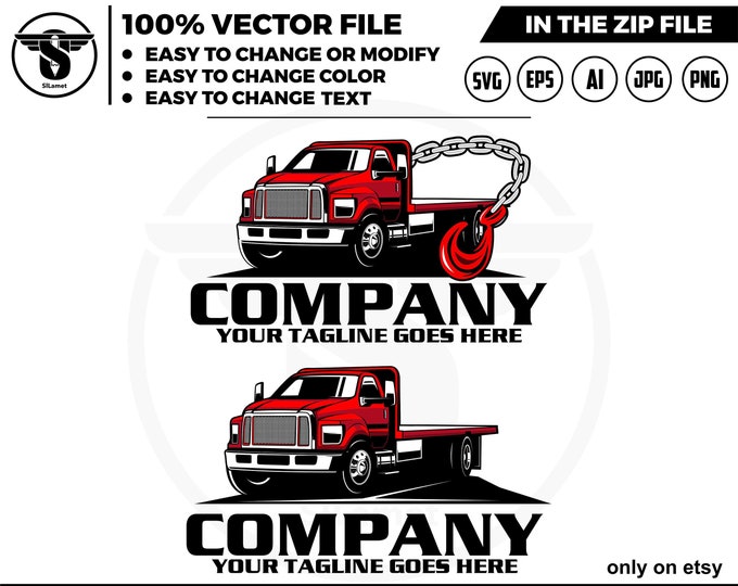 flat bed tow truck logo - flat bed towing - towing truck logo - towing service logo - ford f650 flatbed