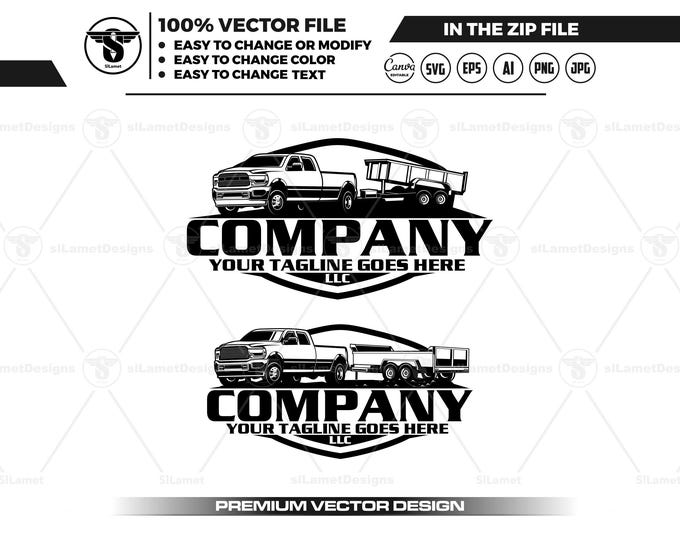 Pickup Truck & Dump Trailer Logo: hauling svg, file vector