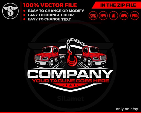 flat bed tow truck logo - flat bed towing - towing truck logo - towing service logo