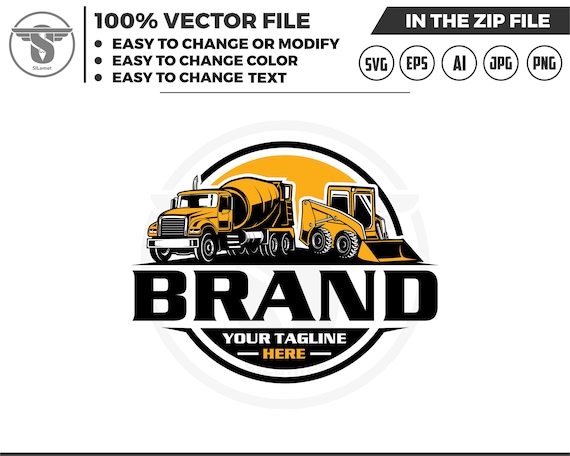 skid steer and Mixer Truck logo - Cement Mixer Truck logo - Concrete Mixer Truck - truck cemente mixer - skid steer logo