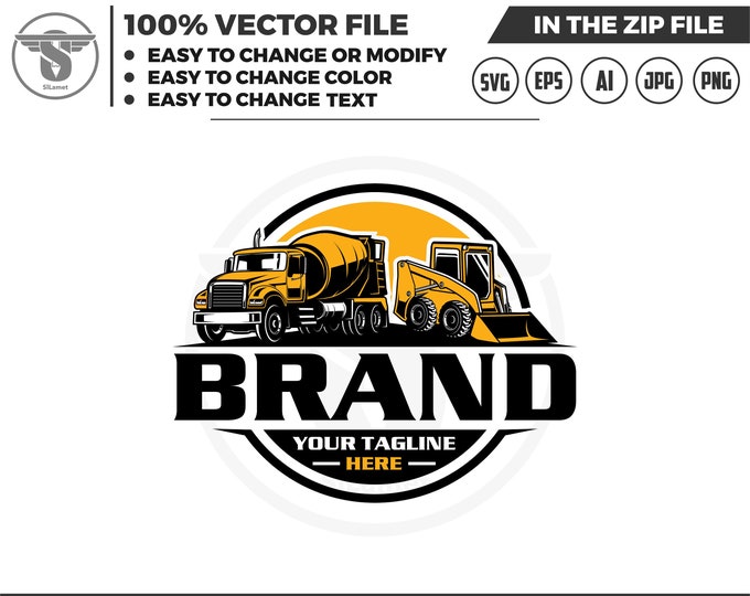 skid steer and Mixer Truck logo - Cement Mixer Truck logo - Concrete Mixer Truck - truck cemente mixer - skid steer logo