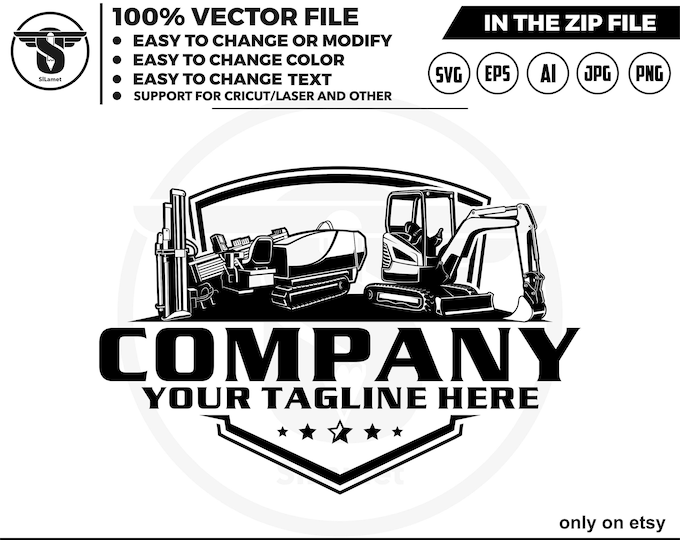 mini excavator and Vermeer Navigator logo - Vermeer Drills logo - Drilling Rig logo - Horizontal Directional Drilling Rig