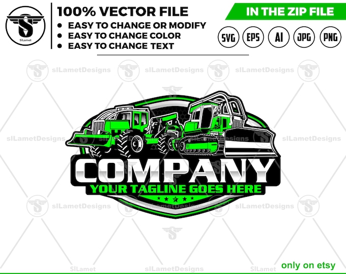forestry equipment Logo: log skidder and bulldozer logo