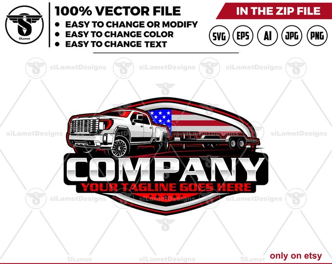 america pickup and bumper pull trailer Logo: USA Hotshot, Towing, tow Company svg