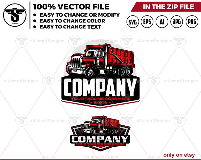 Dump Truck Logo - Hauling Truck Logo - Construction Vehicle logo - Heavy Duty Truck Design - Earthmoving Equipment Art