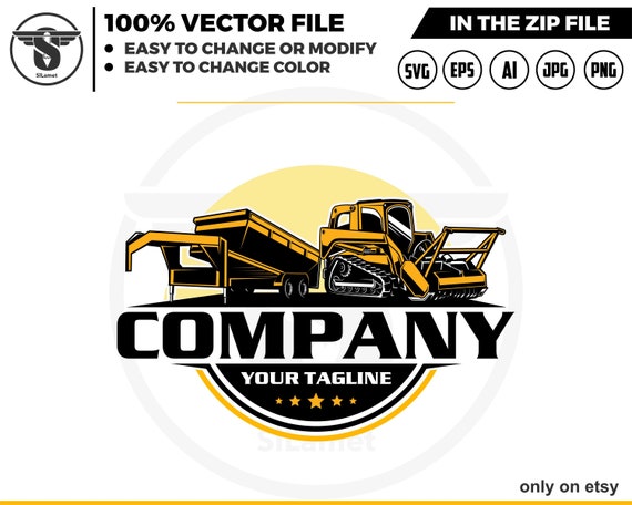 mulching skid steer and gooseneck dump trailer logo -  skid steer brush mulcher logo - skid steer mulcher attachment logo -dump trailer logo
