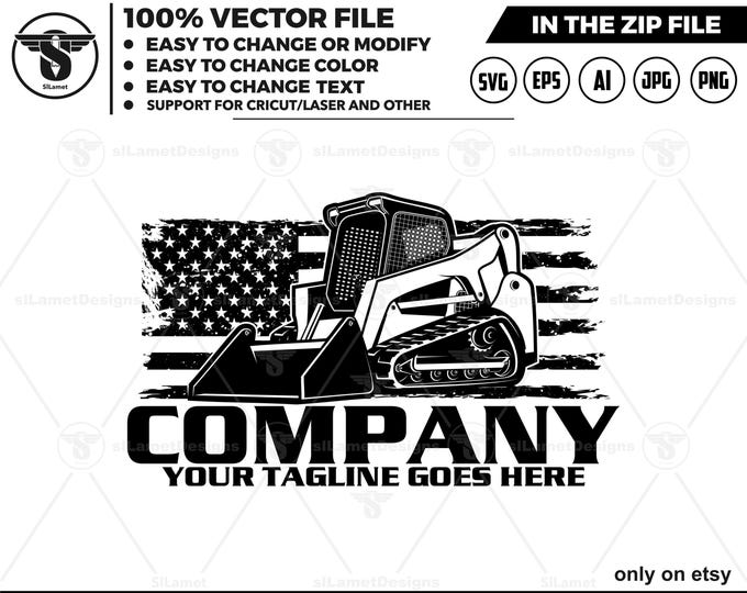 america Skid steer loader logo,United States skid steer tracker logo, USA skid steer svg, Heavy Equipment logo Svg, Wheel Loader