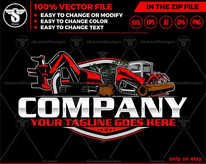 Timber Pro Machine and skid steer grapple logo - forwarder logging - estry equipment- logging equipment logo - heavy logging equipment logo