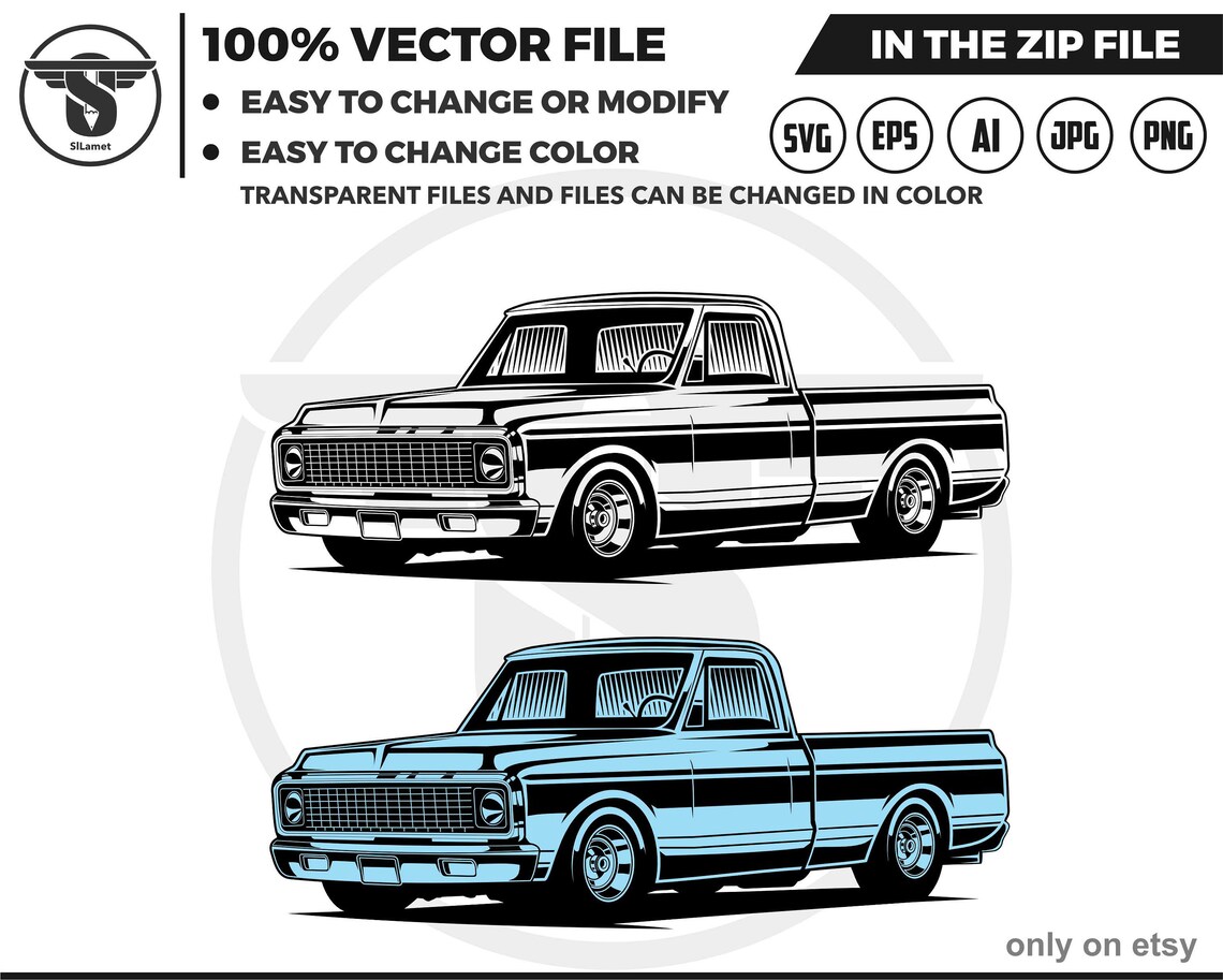 1972 Chevy Pickup Truck SVG: Classic Silhouette Vector (digital ...