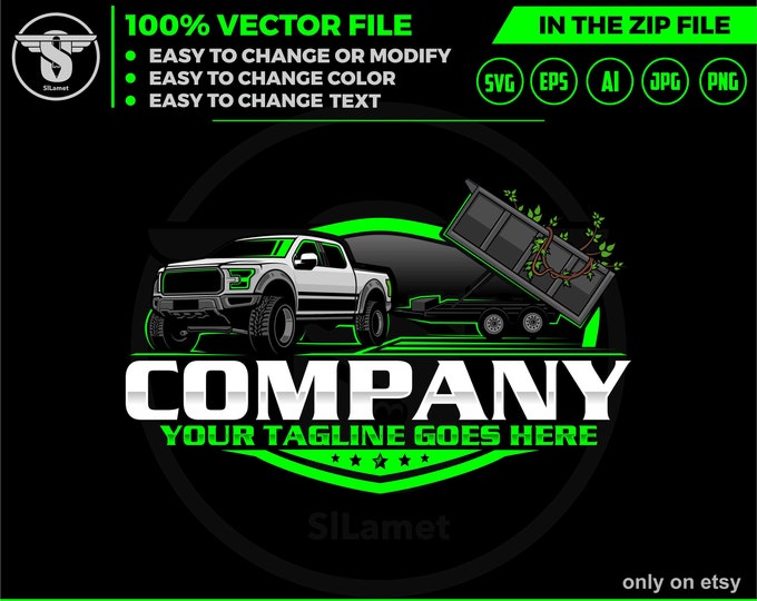 pickup and dump trailer logo - pickup and trailer logo - trailer towing logo - towing Company Logo - pickup and flatbed trailer