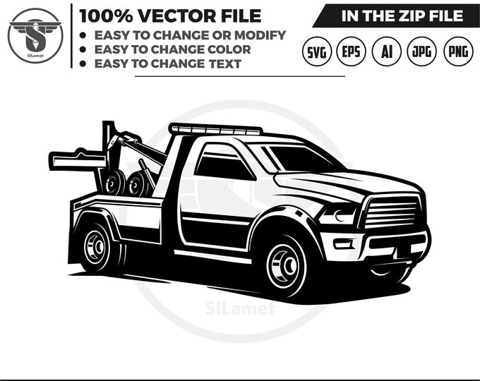 wheel-lift truck towing svg - tow truck svg - tow truck for cutting - tow truck black and white - tow truck silhouette - towing car svg