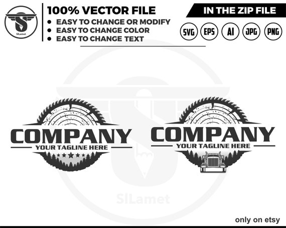 woodcutter logo - lumberjack logo - wood cutting tool logo - truck logging logo