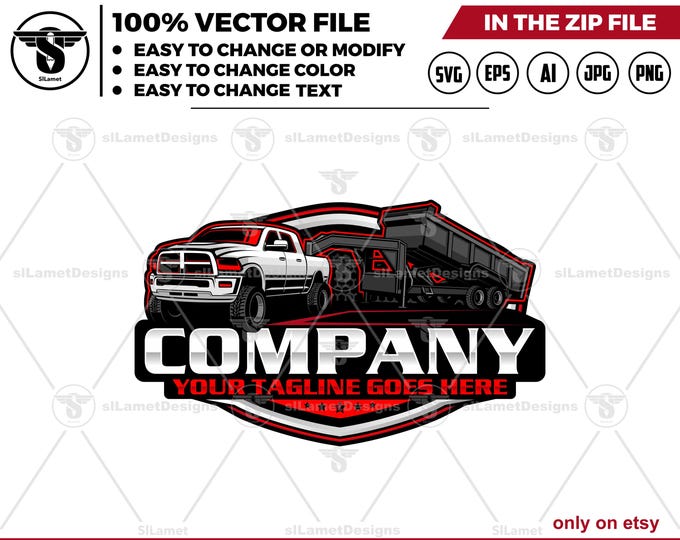 Pickup &  gooseneck dump Trailer Logo - Pickup Truck Trailer Logo Template - dump trailer logo