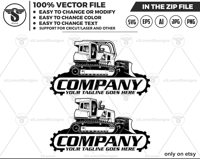 Bulldozer logo - heavy equipment logo - dozer with sweeps - John Deere Dozer - support for cricut, laser