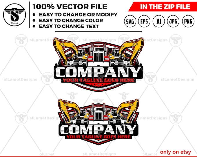 Dump Truck & Excavator Logo SVG: Heavy Equipment Digger (Digital Download)