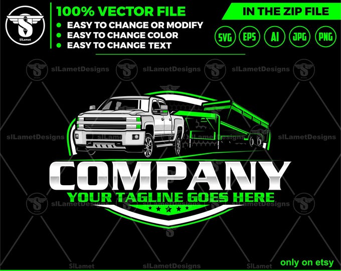 pickup and dump trailer logo - pickup and trailer logo - dump trailer services logo - dump junk services logo - dump trailer