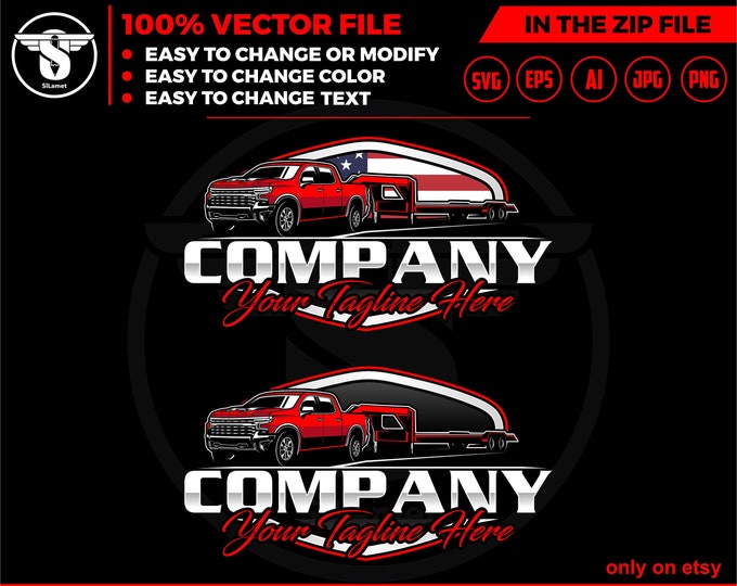 America hotshot logo - hotshot services logo - hotshot logo - pickup gooseneck trailer logo - towing logo
