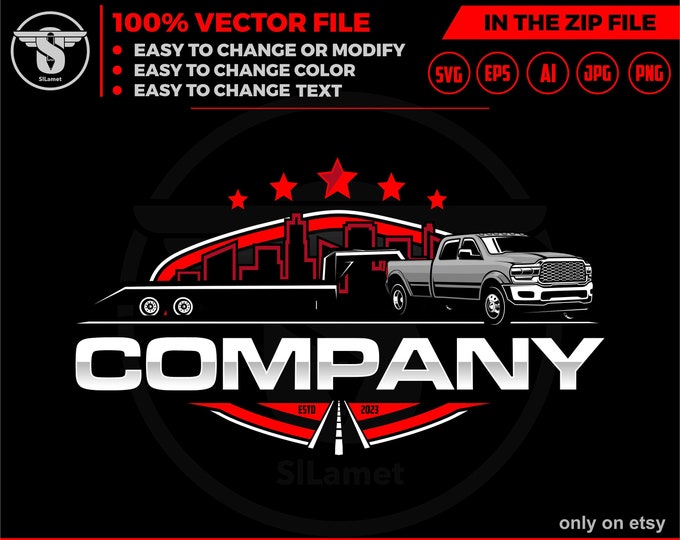 ram 3500 Dually with trailer logo - pickup trailer - pickup and flatbed trailer logo, pickup and trailer logo - trailer towing logo