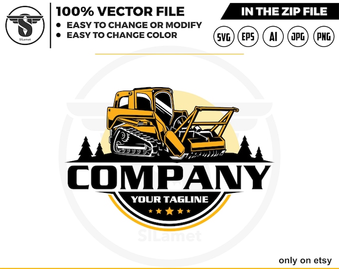 mulching skid steer logo - skid steer brush mulcher logo - skid steer mulcher attachment logo