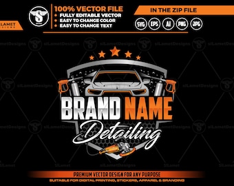 Logo per la cura dell'auto, logo vettoriale modificabile per attività di lavaggio e pulizia auto (SVG AI)