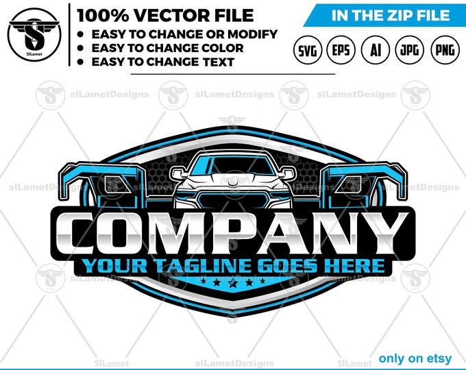 pickup and gooseneck trailer logo - pickup and trailer logo - hotshot logo - towing Company Logo - Dodge Ram truck  gooseneck trailer