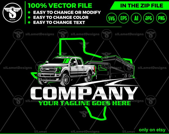 Texas Pickup & gooseneck dump trailers Logo - Pickup Truck Trailer Logo Template  - Hauling Equipment  - dump trailer logo  - USA trailer