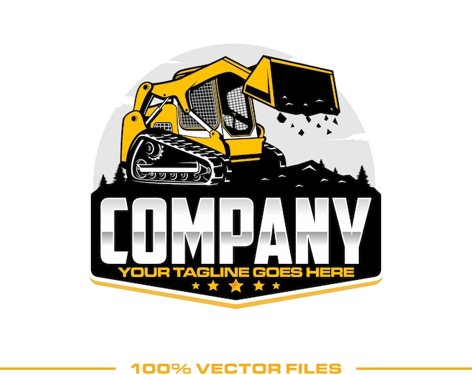 Skid Steer Logo: Fully Editable, Excavation Construction Site Vector Design