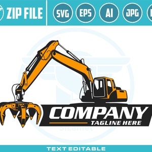 Excavator Grapple Logo: Fully Editable Hydraulic Scrap Metal Recycling ...