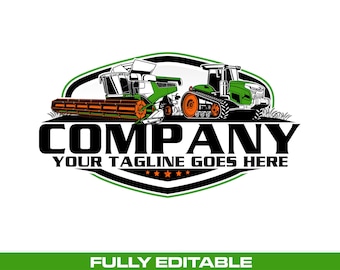 Logotipo de orugas de tractor y cosechadora: Gráficos vectoriales agrícolas