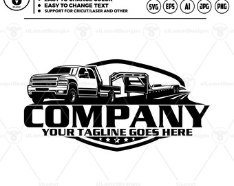 enclosed hauling Logo SVG: Pickup Truck Towing Flatbed vector file
