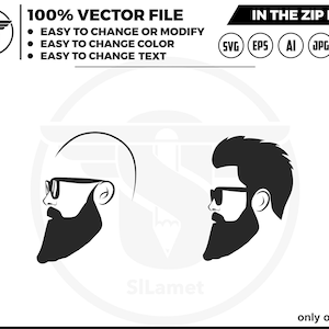Bearded & Bald Man SVG: Hairstyle Vector Graphics (Digital Download)