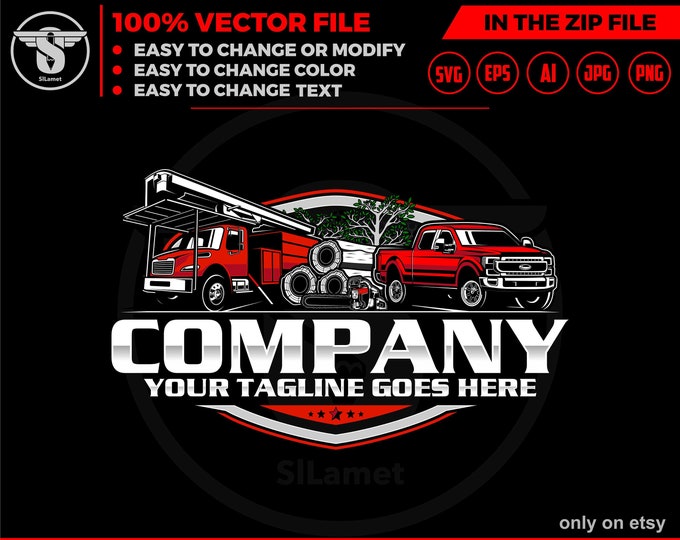 tree sevice logo - Forestry Bucket Trucks logo - chainsaw logo - Tree trimmer truck