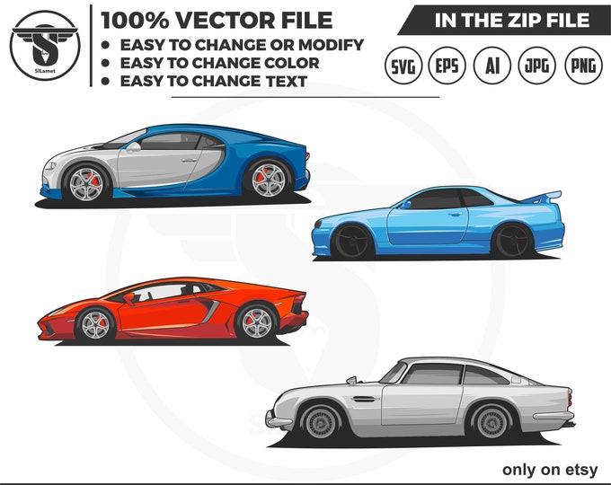 Bundle set luxury cars side view vector - luxury cars vector - sport car svg - Car vector - luxury cars svg - car for t-shirt - racing car