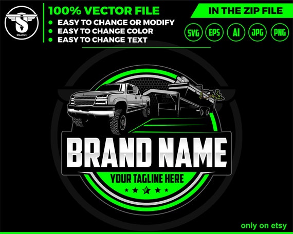 pickup and dump trailer logo - pickup and trailer logo - trailer towing logo - towing Company Logo - pickup and flatbed trailer