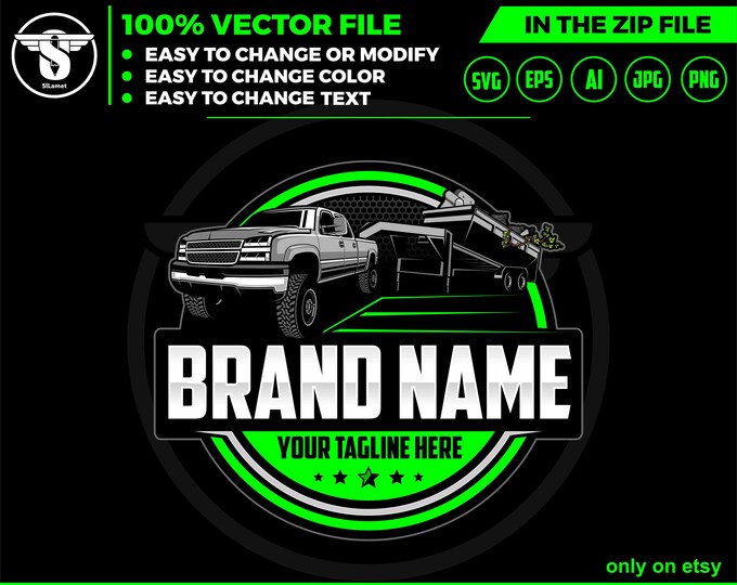 pickup and dump trailer logo - pickup and trailer logo - trailer towing logo - towing Company Logo - pickup and flatbed trailer