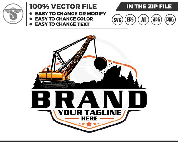 wrecking ball truck logo, Excavator crane logo, Excavator with ball to destroy buildings, Excavator Clipart, Excavator svg, Excavator