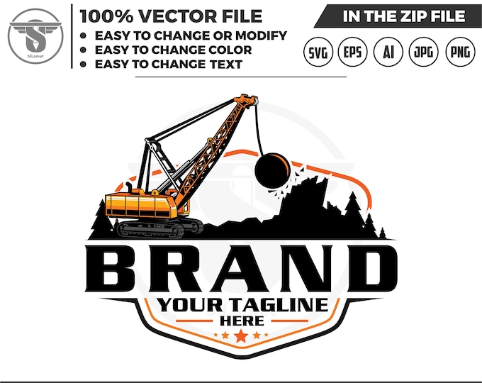 wrecking ball truck logo, Excavator crane logo, Excavator with ball to destroy buildings, Excavator Clipart, Excavator svg, Excavator