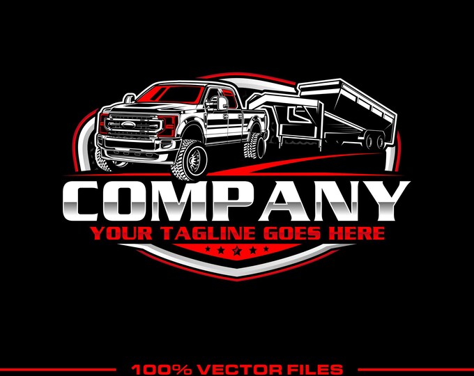 Pickup &  gooseneck dump Trailer Logo : Fully Editable, Hauling junk Removal SVG Vector Design
