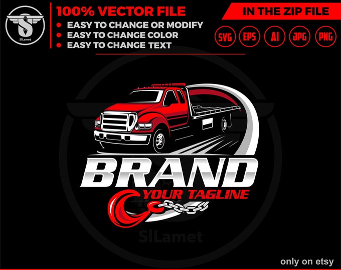 flat bed tow truck logo - flat bed towing - towing truck logo - towing service logo