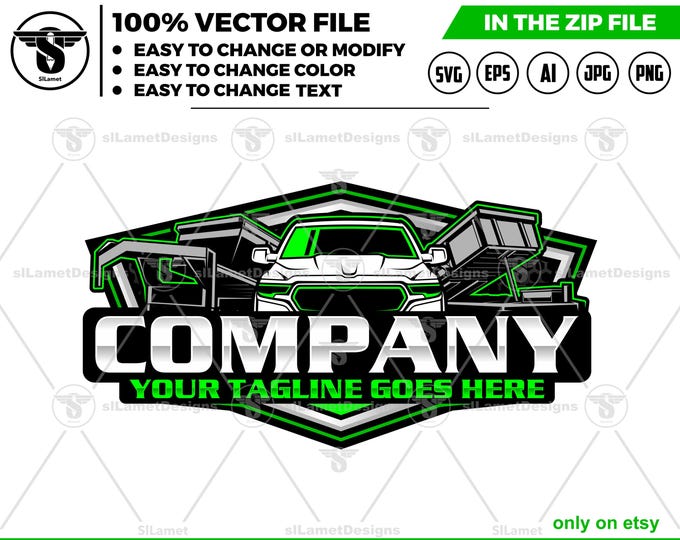 Pickup & gooseneck dump trailers Logo - Pickup Truck Trailer Logo Template - Hauling Equipment Branding - dump trailer logo