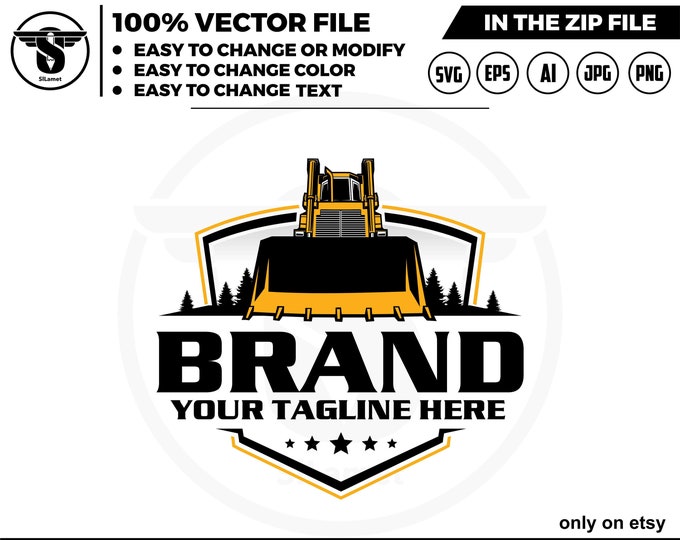 Bulldozer front view logo - equipment vehicles logo - heavy equipment logo - Bulldozer svg - John Deere Dozer