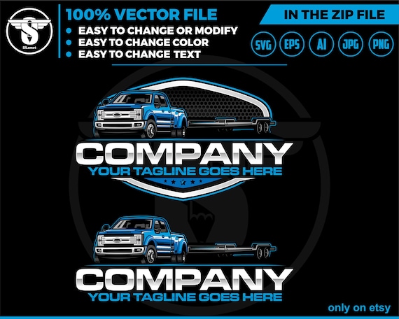 pickup and car hauler trailer logo - pickup and trailer logo - trailer towing logo - towing Company Logo - pickup and flatbed trailer, FORD