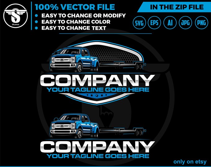 pickup and car hauler trailer logo - pickup and trailer logo - trailer towing logo - towing Company Logo - pickup and flatbed trailer, FORD