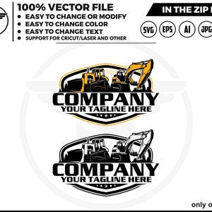 Excavator & Bulldozer Logo: Construction Equipment SVG, PNG, JPG (Digital Download)